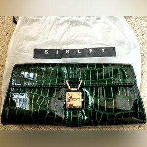 NWT!  Sisley emerald green patent clutch!